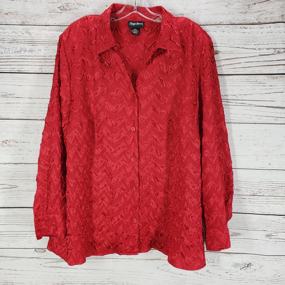 Maggie Barnes Women's Red Textured Button Up Long Sleeve Shirt Size 1X-18/20